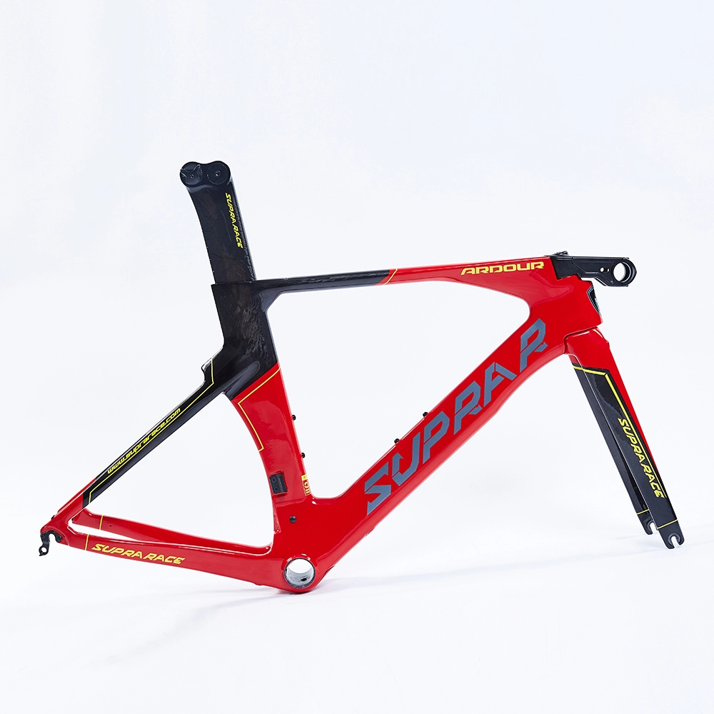 Κόκκινο ενσωματωμένο ανθρακόνημα Time Trial Triathlon Bike Frame Rim Brake με πιρούνι