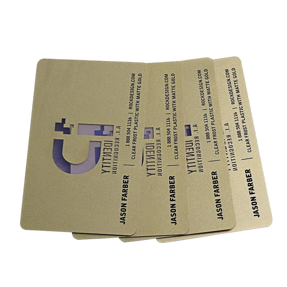 Επαγγελματικές κάρτες CR80 Matte Gold Powder PVC διάφανες