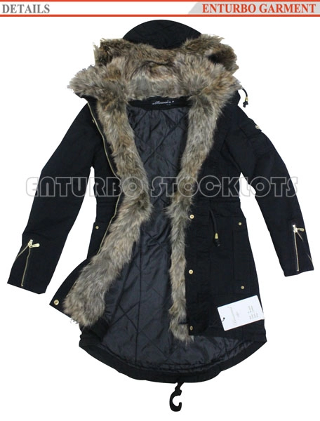 Βαμβακερό χειμερινό παλτό Shell με γούνινη κουκούλα για γυναίκες