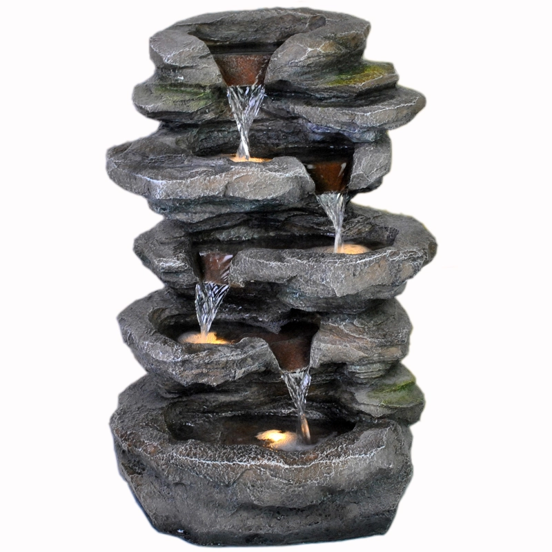 Garden Rock Waterfall Landscape Water Fountain με LED φωτισμένη πέτρα
