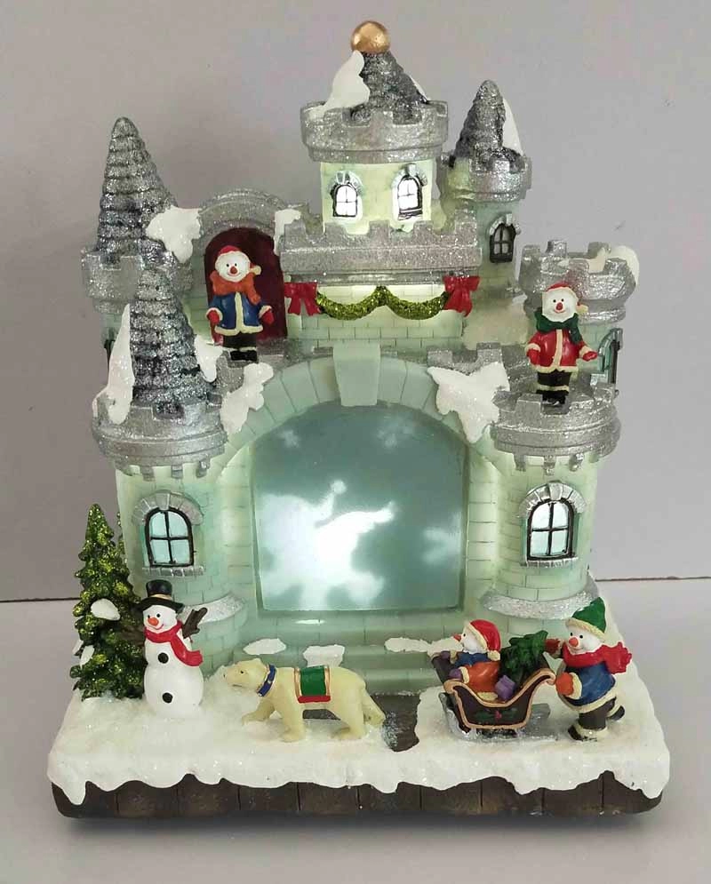 LED Χριστουγεννιάτικο κάστρο του χιονάνθρωπου με τον χιονάνθρωπο να τρέχει γύρω από το κάστρο