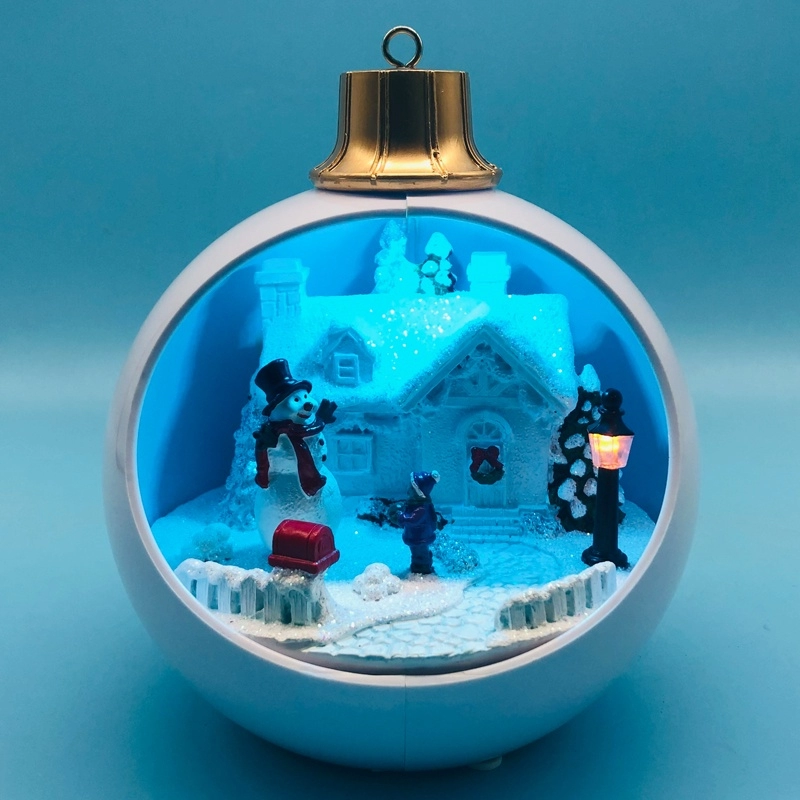 Χριστουγεννιάτικο χωριό LED με τον χιονάνθρωπο που κινείται μέσα στη λευκή μπάλα