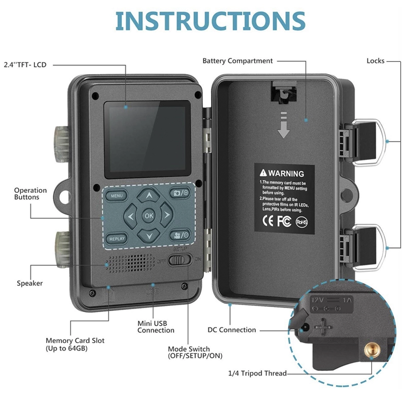 Trail Camera 20MP 1080P HD Ψηφιακή Αδιάβροχη