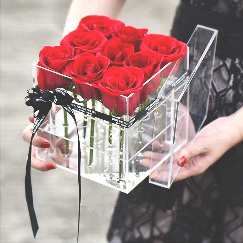 Ακρυλικό κουτί τετράγωνο λουλούδι τριαντάφυλλο αιώνιο κουτί συλλογής λουλουδιών διάφανο κρυστάλλινο κουτί