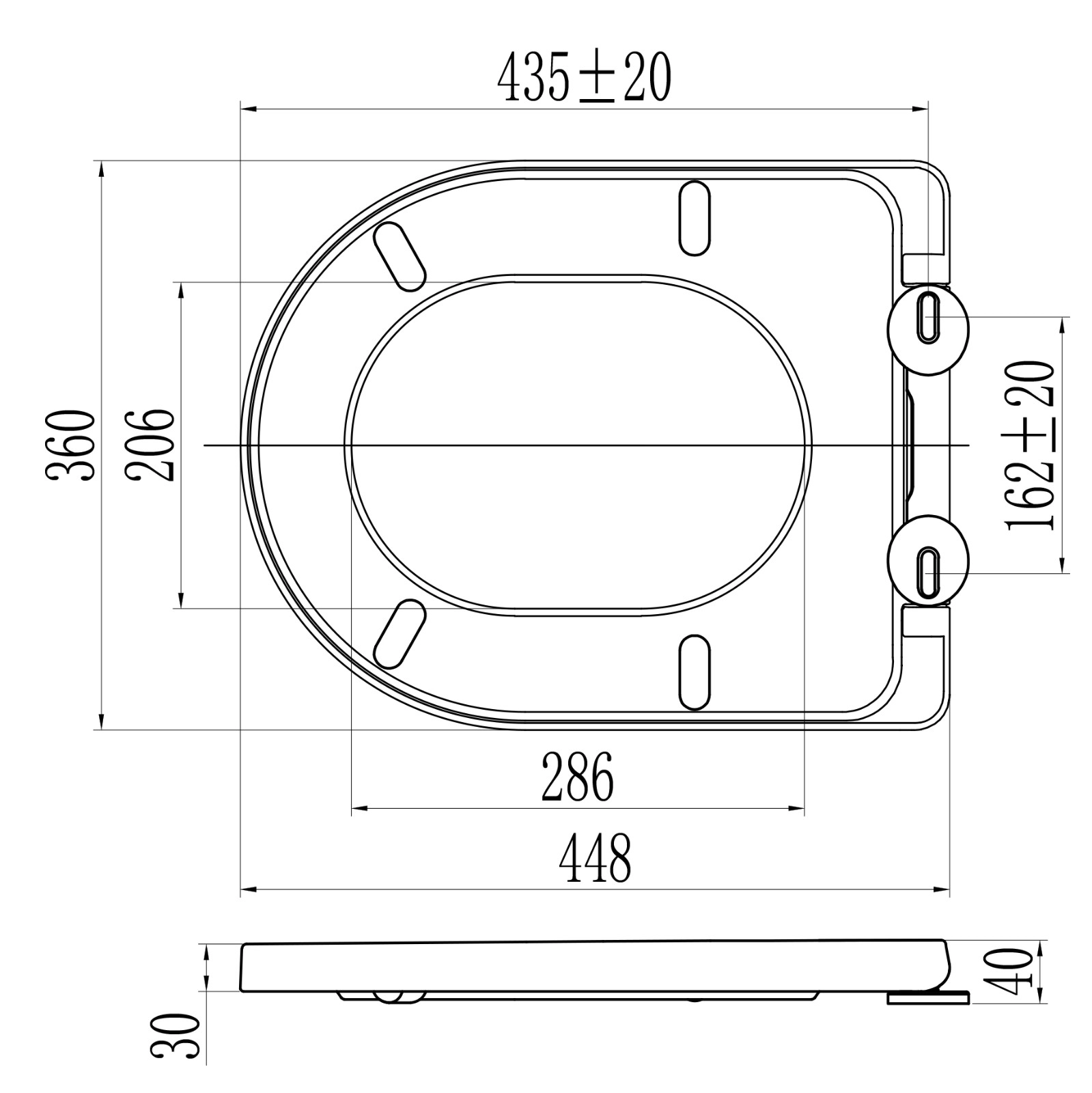 Πλαστικό επίμηκες κάλυμμα καπακιού τουαλέτας 17 ιντσών σε σχήμα PP D, λευκό κάλυμμα καθίσματος τουαλέτας