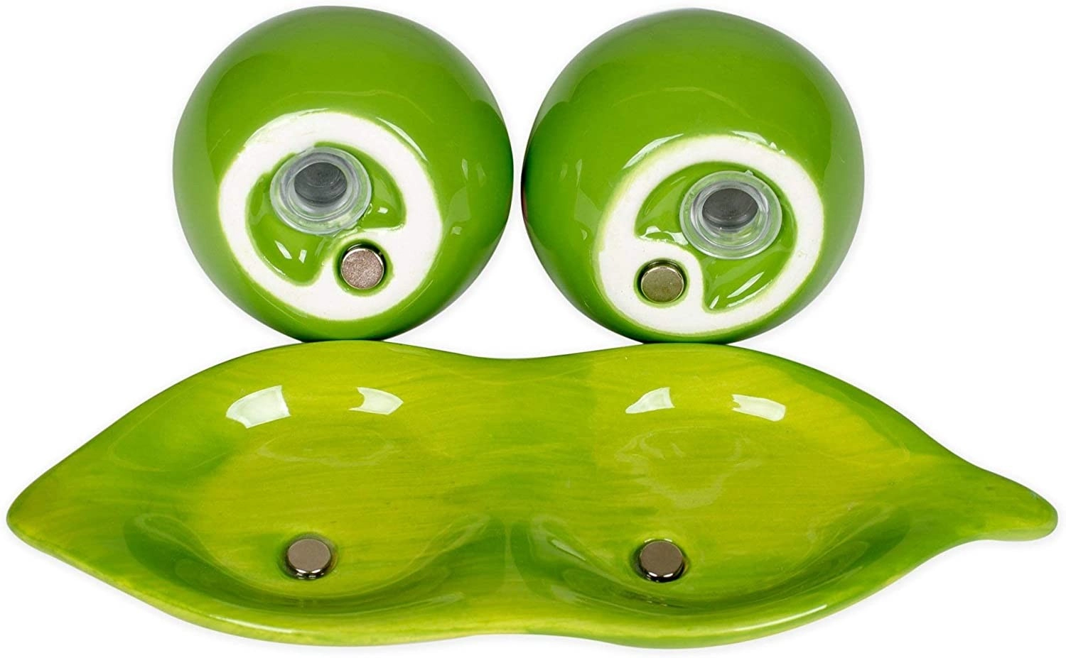Πράσινο μπιζέλια κεραμικά μαγνητικά σέικερ αλατοπίπερου 3 τεμαχίων