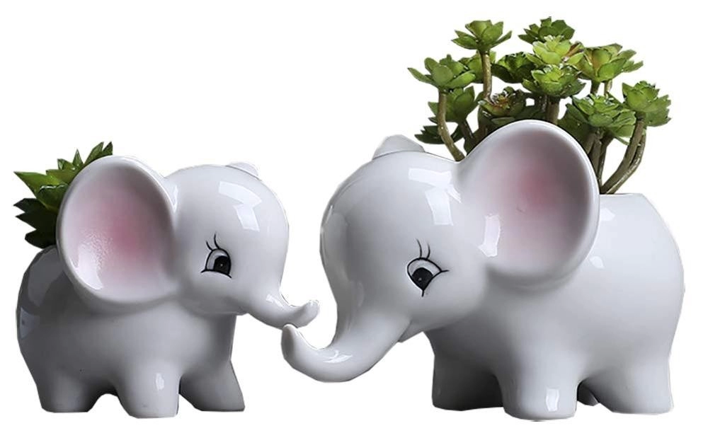 Κεραμικά 2τμχ Elephant Modern White Succulent Planter Pots Animal Decor