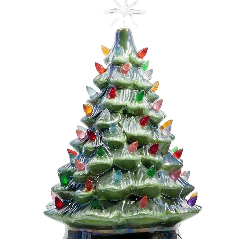 Ζωγραφισμένο στο χέρι Κεραμικό επιτραπέζιο χριστουγεννιάτικο δέντρο φωτιστικό γιορτινό στολισμό