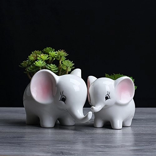 Κεραμικά 2τμχ Elephant Modern White Succulent Planter Pots Animal Decor