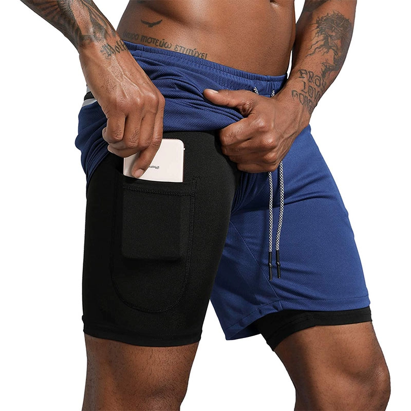Ανδρικά σορτς προπόνησης για τρέξιμο 2 σε 1 Ελαφρύ σορτς προπόνησης Yoga Gym 7" με τσέπες με φερμουάρ