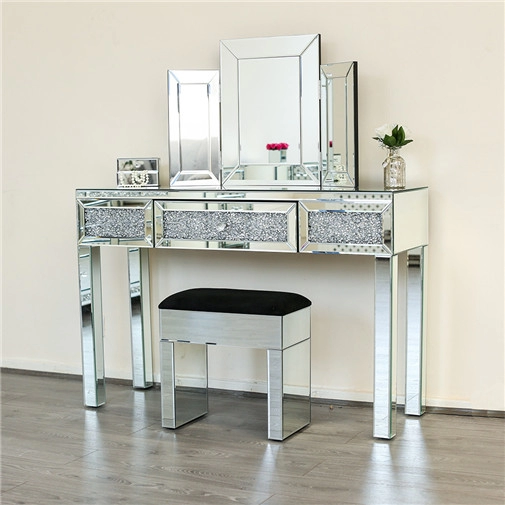 Κρυστάλλινο Τραπέζι κονσόλας καθρέφτη κρεβατοκάμαρας με τραπεζοκαθρέπτη νεσεσέρ