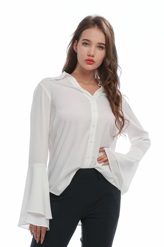 Γυναικείο πουκάμισο με λευκή καμπάνα με λαιμόκοψη με λαιμόκοψη από πολυεστέρα Spandex