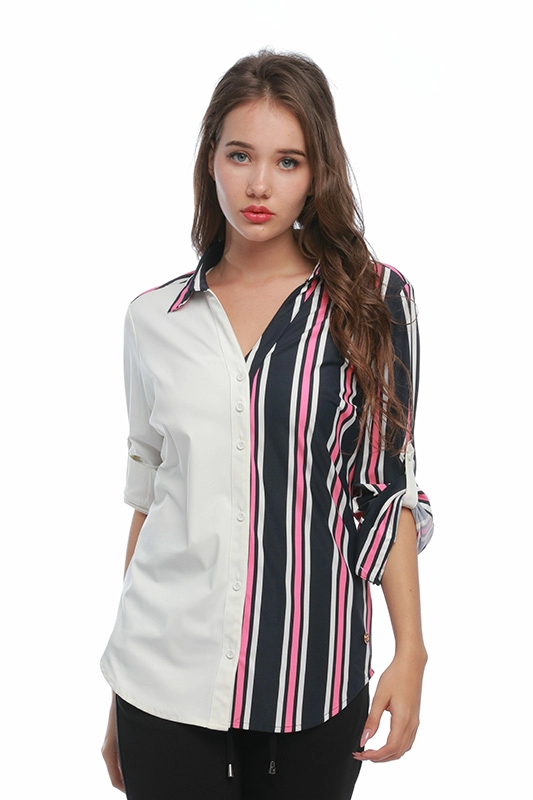 Γυναικεία γυναικεία μπλούζα γυναικεία μπλούζα Casual Elegant Stripe Mix Solid Polyamide