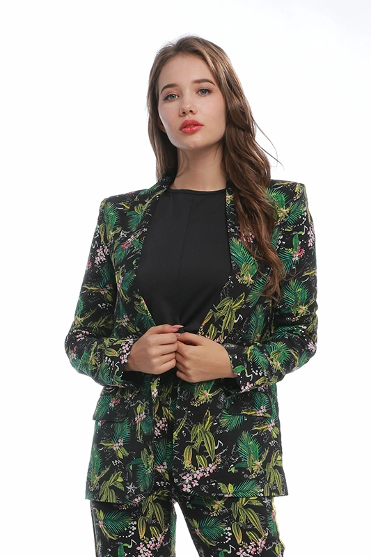 Υψηλής ποιότητας μακρυμάνικη λεπτή πράσινη στάμπα Floral πλεκτά γυναικεία κοστούμια Γυναικεία blazers
