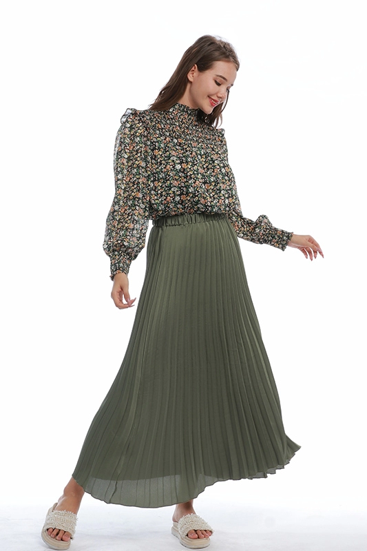 Κομψή Casual Maxi Μακριά Καθαρό Χρώμα Πλισέ ελαστική μέση Άνετη γυναικεία φούστα