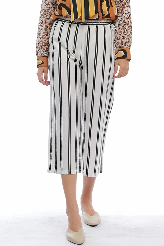Μοντέρνο casual ελαστική μέση ίσια φαρδύ ριγέ γυναικείο παντελόνι γυναικείο κομμένο παντελόνι