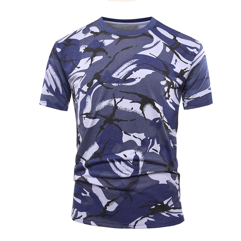 Στρατιωτικό μπλουζάκι από βαμβακερό πλεκτό μπλε camo