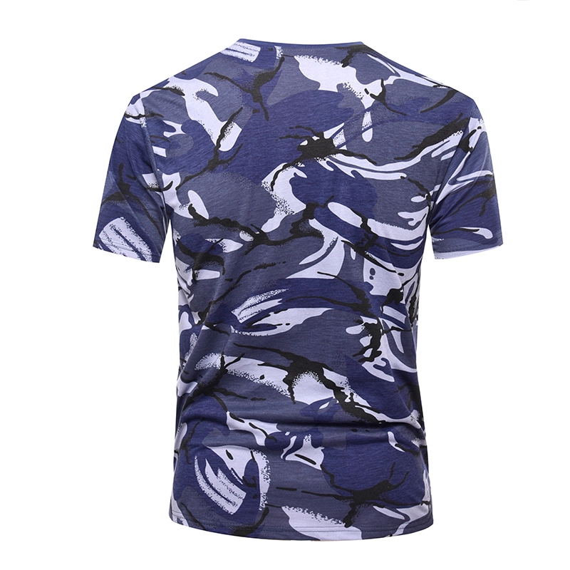 Στρατιωτικό μπλουζάκι από βαμβακερό πλεκτό μπλε camo