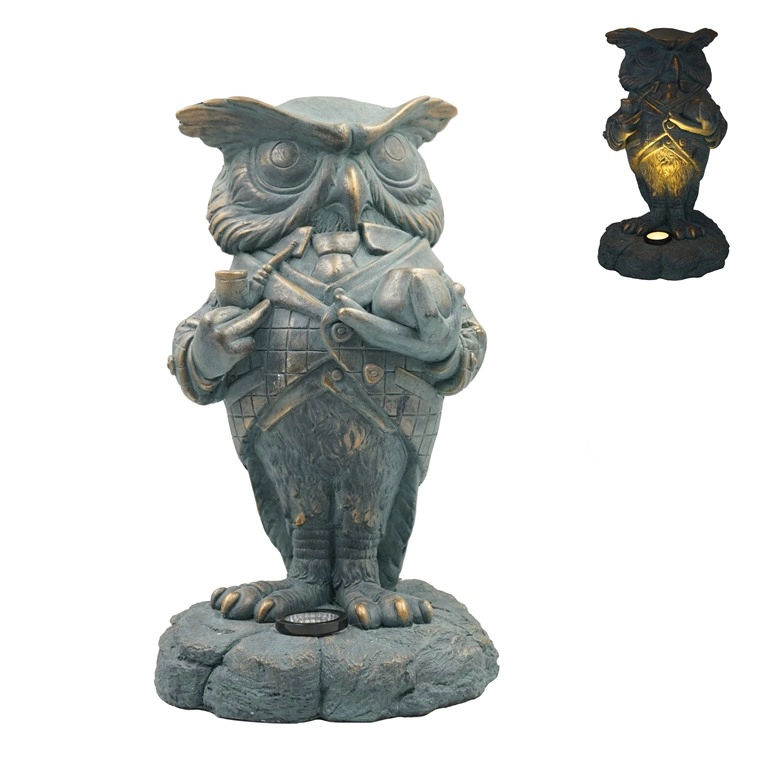 MGO Bronze Mr.Owl Gentleman Solar Garden Figurine