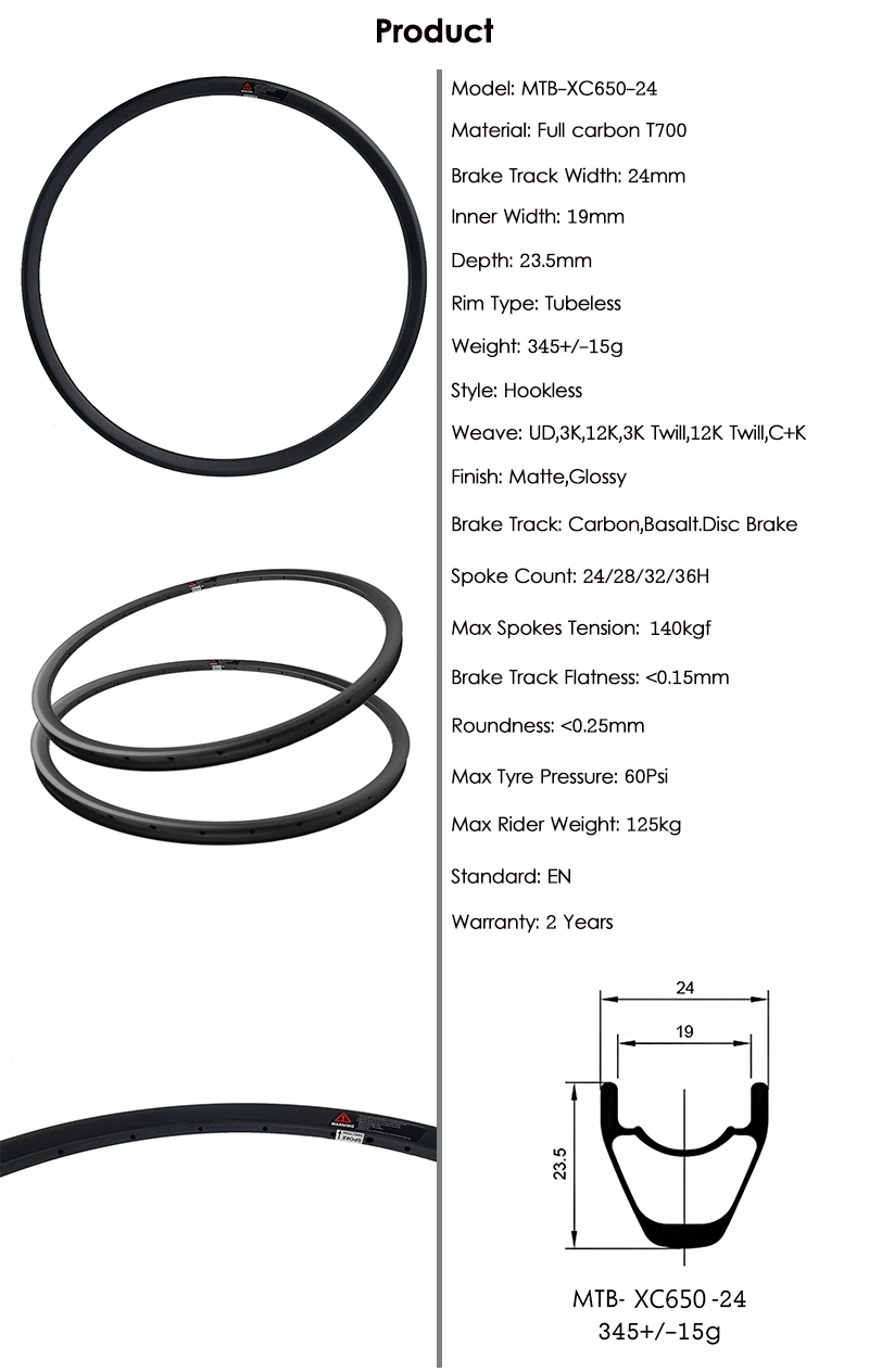 Ελαφρύ 27,5 MTB Rim 650C Superroad Mountain Bike Rims 27,5er Carbon Rims Toray XC 24mm* 23,5mm